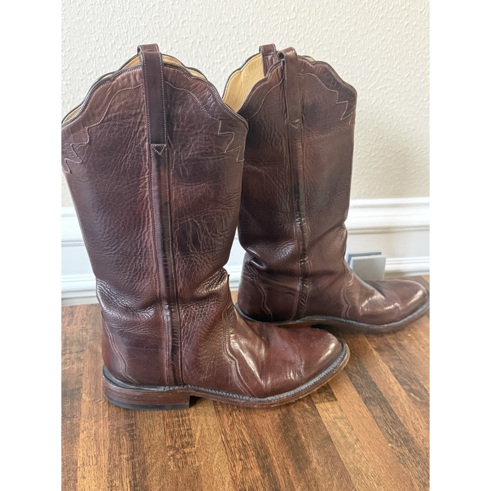 Lucchese Cowboy Boots Whiskey Florence Buffalo Leather Roper Triad 6.5 B - Picture 4 of 11